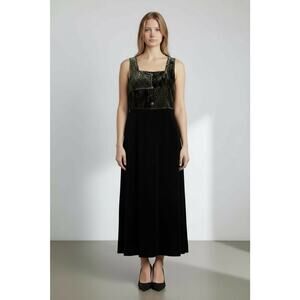 Vintage Studio Petites Ease Velvet Midi Dress Size Large Green & Black